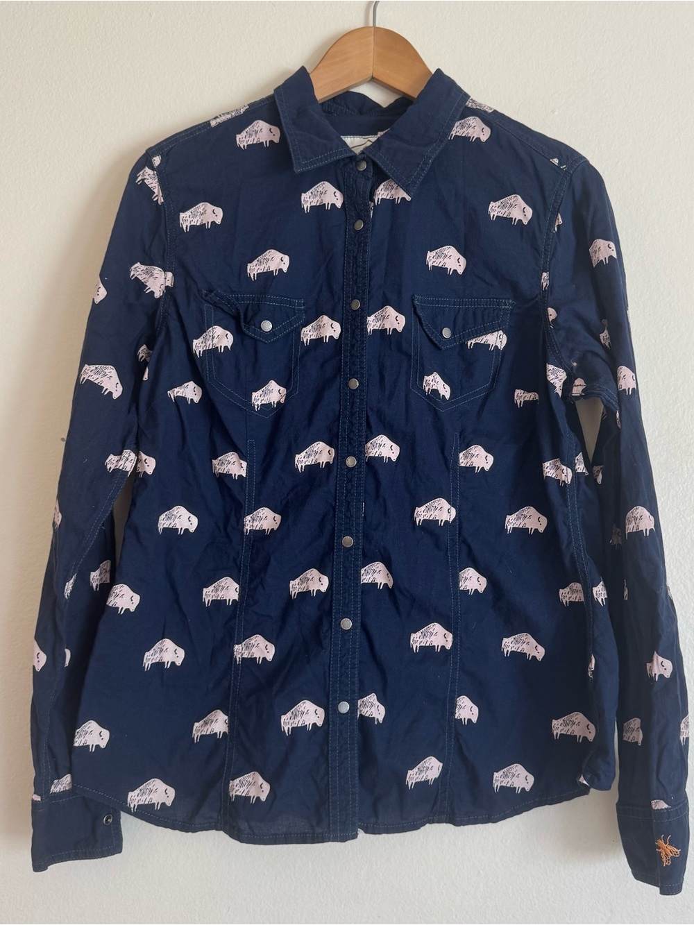 Barn Fly Navy Buffalo-Print Long-Sleeve Button-Up Western Shirt